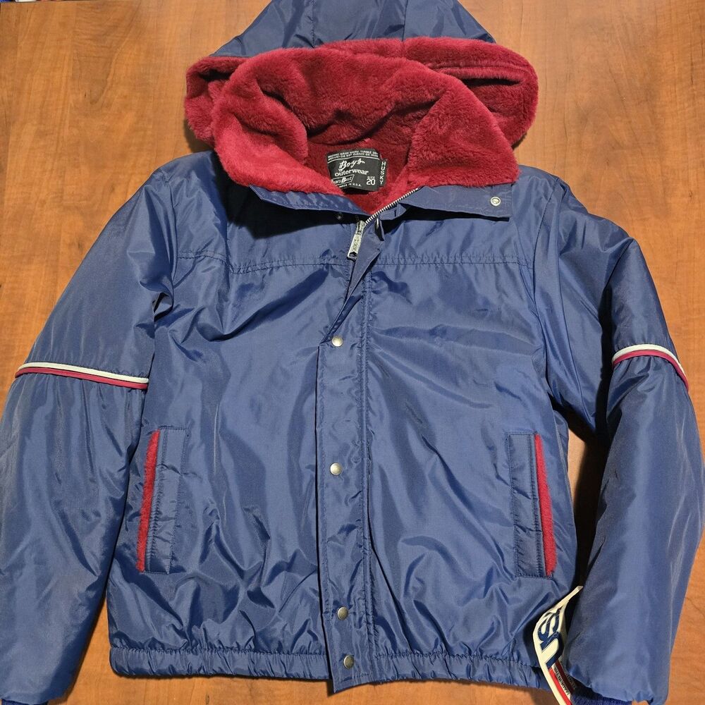 Sears 1970s Deadstock Vintage Boys Faux Fur Shearling Winter Jacket 20 Husky